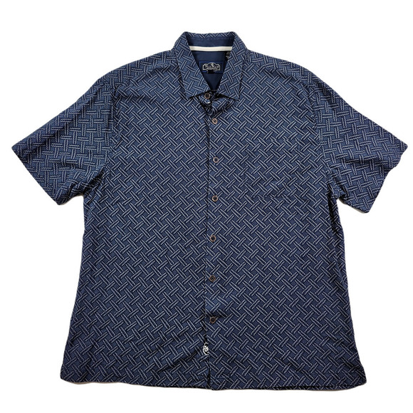 Nat Nast Silk Blend Short Sleeve Shirt Mens Large Navy‎ Blue Geometric Pattern - Picture 1 of 8